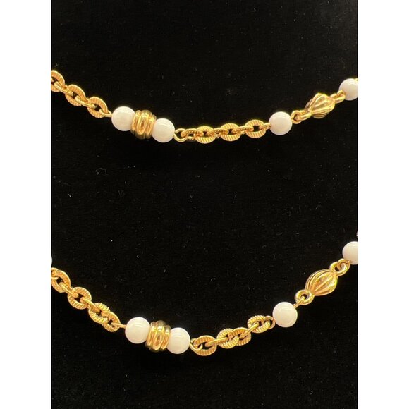 Monet 35" Gold-Tone Chain Necklace With White Beads & Textured Accents - Picture 5 of 5